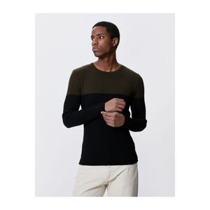Koton Basic Knitwear Sweater Crew Neck Color Block Slim Fit