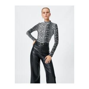 Koton Long Sleeve T-Shirt Half Turtleneck Leopard Pattern