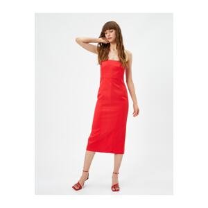 Koton Strapless Evening Dress Midi Length Slit Detailed