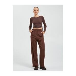 Koton Wide Leg Trousers Fabric Ribbed Buttoned