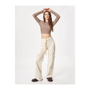 Koton Cargo Jeans Wide Leg High Waist Belt Detailed Pocket - Nora Jean