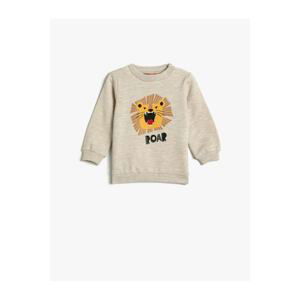 Koton Lion Printed Sweatshirt Long Sleeve Crew Neck Raised