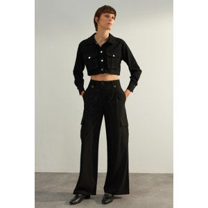 Trendyol Black Premium Quality Wide Leg Woven Trousers with Cargo Pockets