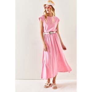 Olalook Women's Pink Combed Bat Dress with Elastic Waist