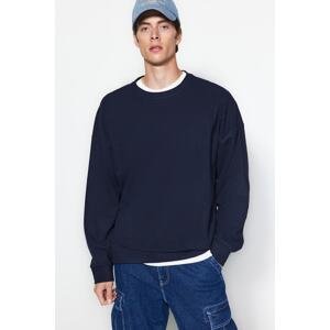Trendyol Navy Men's Basic Oversize/Wide Fit Crew Neck Soft Brushed Thessaloniki Sweatshirt