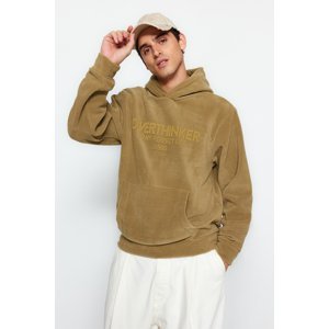 Trendyol Men's Mink Regular/Normal Fit Hooded Text Printed Warm Thick Fleece/Plush Sweatshirt