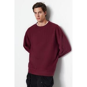 Trendyol Men's Burgundy Basic Oversize/Wide Fit Crew Neck Long Sleeve Soft Brushed Thessaloniki Sweatshirt