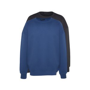 Trendyol Navy-Anthracite Men's 2-Pack Basic Oversize/Wide-Fit Fleece Label Sweatshirt