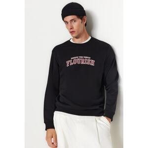 Trendyol Black Men's Regular/Regular Cut Text Printed Fleece Inside Sweatshirt