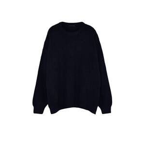 Trendyol Navy Blue Plus Size Men's Oversize Fit Wide Fit Crew Neck Basic Knitwear Sweater