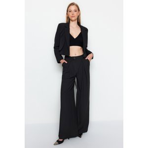 Trendyol Black Pleat and Cord Detailed Wide Leg Woven Trousers