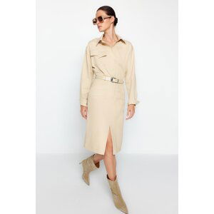 Trendyol Beige Front Slit Detailed Midi Woven Skirt