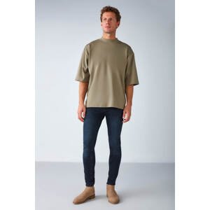 GRIMELANGE Men's Ascolı Oversize Fit Special Thick Textured Fabric High Collar Khaki T-shirt