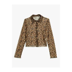 Koton Chiffon Shirt Leopard Pattern Buttoned Classic Collar Long Sleeve