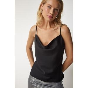 Happiness İstanbul Women's Black Strappy Satin Surface Stylish Blouse