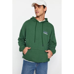 Trendyol Men's Green Oversize/Wide-Fit Hooded Rock Music Printed Thick Sweatshirt