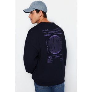 Trendyol Men's Navy Blue Oversize/Wide-Fit Mystic Printed Cotton Sweatshirt