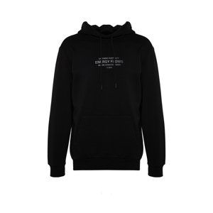 Trendyol Men's Black Regular/Normal Fit Text Printed Hooded Sweatshirt