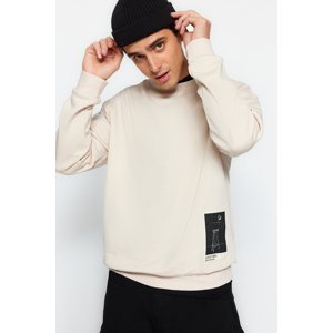 Trendyol Men's Beige Relaxed Cut Art Theme Appliqué Cotton Sweatshirt