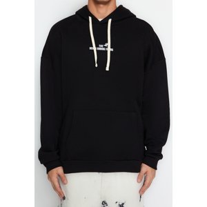 Trendyol Men's Black Oversize/Wide-Fit Hooded Animal Printed Fleece Cotton Sweatshirt
