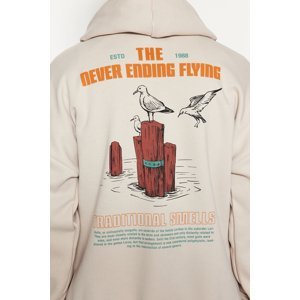Trendyol Stone Men's Oversize/Wide-Fit Hooded Animal Printed Fleece Cotton Sweatshirt