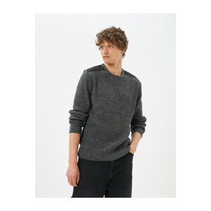 Koton Marked Sweater Slim Fit Textured Crew Neck Shoulder Detail