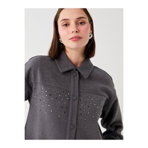 LC Waikiki Shiny Stone Printed Long Sleeve Oversize Women's Shirt Jacket