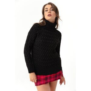 Lafaba Women's Black Turtleneck Knit Detail Knitwear Sweater