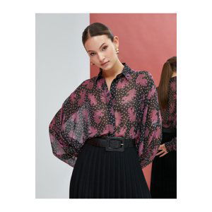 Koton Floral Chiffon Shirt Long Sleeve Buttoned Cuff Collar