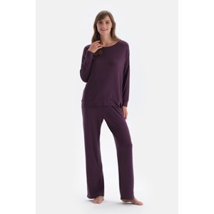 Dagi Purple Boat Neck Long Sleeve Modal Pajamas Set