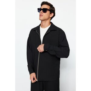 Trendyol Men's Black Regular Fit Single Pocket Zipper Detail Technical Fabric Parachute Shirt Jacket