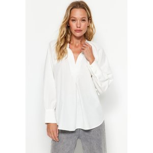 Trendyol Ecru Gather Detailed V-Neck Woven Blouse