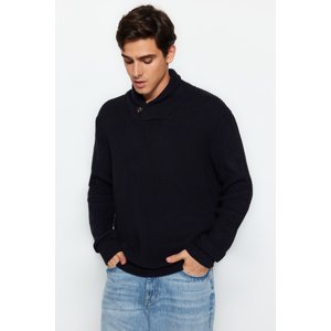 Trendyol Men's Navy Blue Regular Fit Shawl Collar Buttoned Knitwear Sweater
