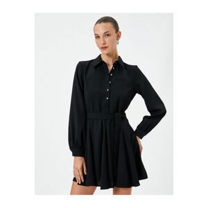 Koton Mini Balloon Sleeve Dress Flounce Waist Belted Buttoned