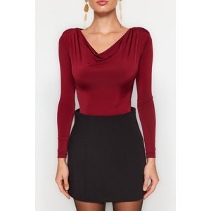 Trendyol Claret Red Lace Collar Knitted Bodysuit
