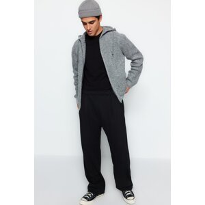 Trendyol Men's Gray Regular Fit Hooded Pocket Textured Knitwear Cardigan