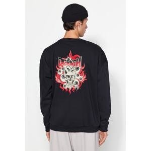 Trendyol Men's Black Oversize/Wide-Fit Mystic Printed Fleece Sweatshirt