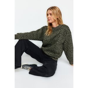 Trendyol Khaki Printed Regular Fit Fleece Inside Knitted Sweatshirt