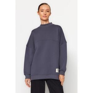 Trendyol Anthracite Oversize Knitted Fuzzy Sweatshirt