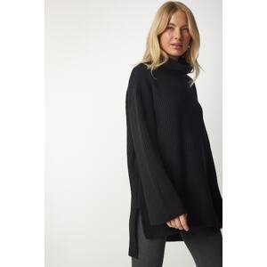 Happiness İstanbul Women's Black Turtleneck Oversize Knitwear Sweater