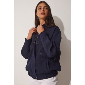 Happiness İstanbul Women's Navy Blue Wide Pocket Bomber Coat