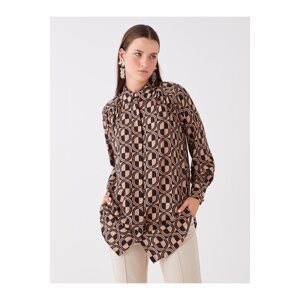 LC Waikiki Women's Shirt Collar Printed Long Sleeve Tunic