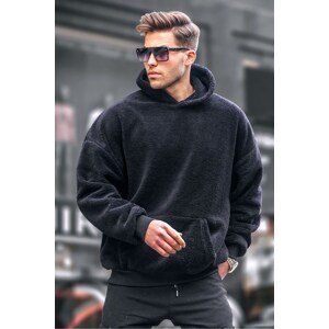 Madmext Black Plush Hooded Men's Sweatshirt 6050