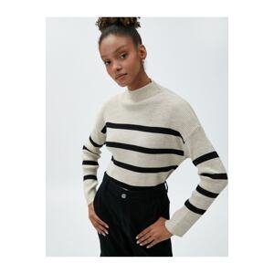 Koton High Collar Knitwear Sweater Ribbed Drop Shoulders Long Sleeves