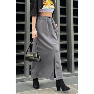 Madmext Smoked Women's Midi Skirt with a Slit Detail in the Front