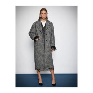 Koton X - Long Cashmere Coat with Tulle Detail