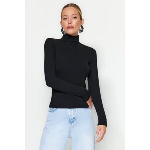 Trendyol Black Premium Soft Fabric Turtleneck Fitted/Slippery Knitted Blouse