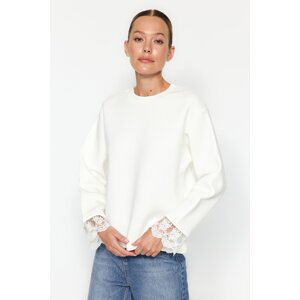Trendyol Ecru Lace Detail Fleece Inside Oversize/Wide Knitted Sweatshirt