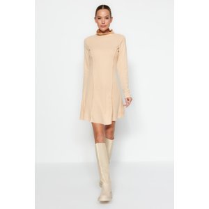 Trendyol Camel Stitch Detailed A-Line/A-Line Form High Collar Thessaloniki/Knitwear Look Knitted Dress