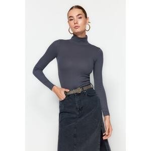 Trendyol Anthracite Premium Soft Fabric Turtleneck Fitted/Slippery Knitted Blouse